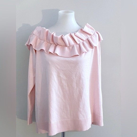 Lane Bryant Ruffled Pink Off The Shoulder Sweater Office Fall School Casual - Picture 1 of 5
